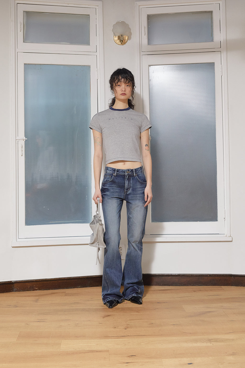 Matin Kim - Color Line Point Logo Crop Top (Grey) product image 13 | TRAB K-Fashion Australia