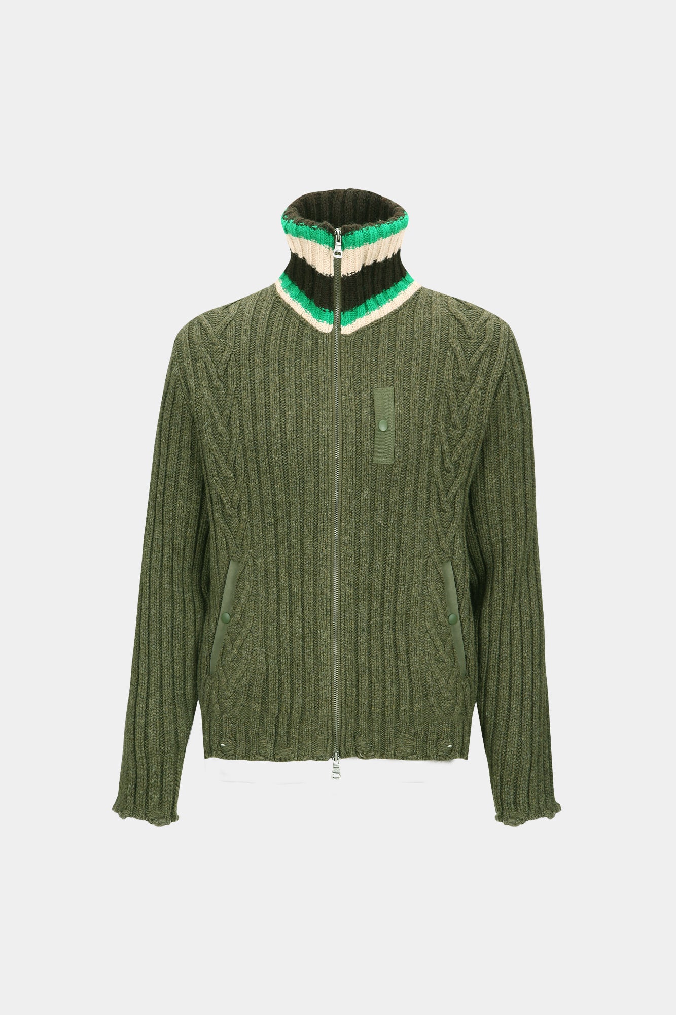 Andersson Bell - Stripe High-Neck Zip-Up Sweater (Khaki) product image 10 | TRAB K-Fashion Australia
