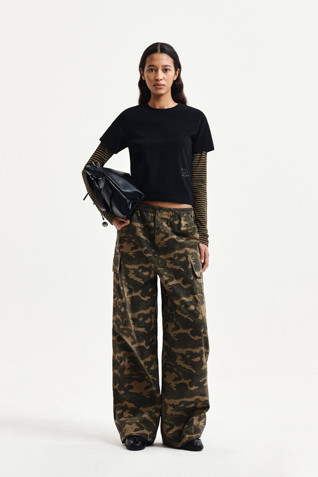 Matin Kim - Graffiti Logo Stripe Layered Top (Black) product image 8 | TRAB K-Fashion Australia