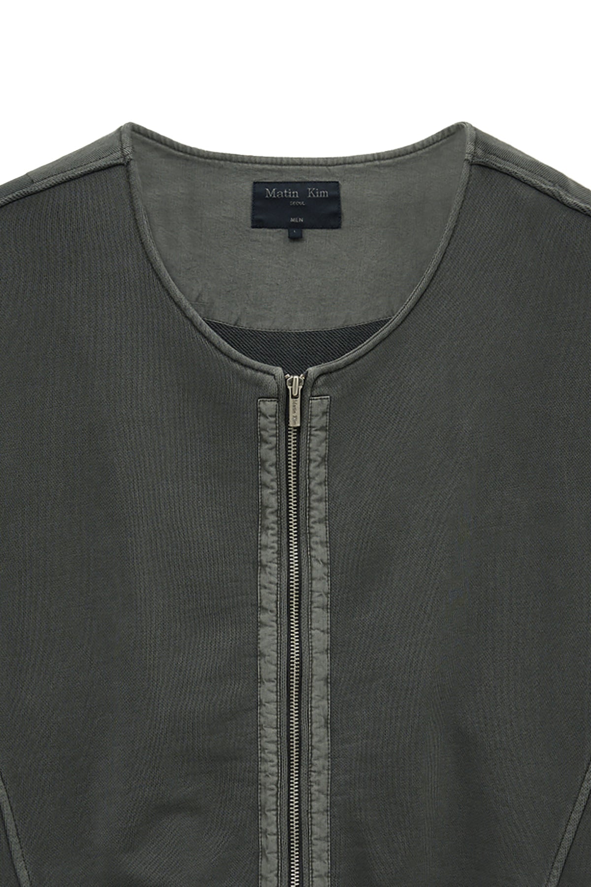 Matin Kim - Pigment Dyed Collarless Zip Up Jumper (Charcoal) product image 4 | TRAB K-Fashion Australia