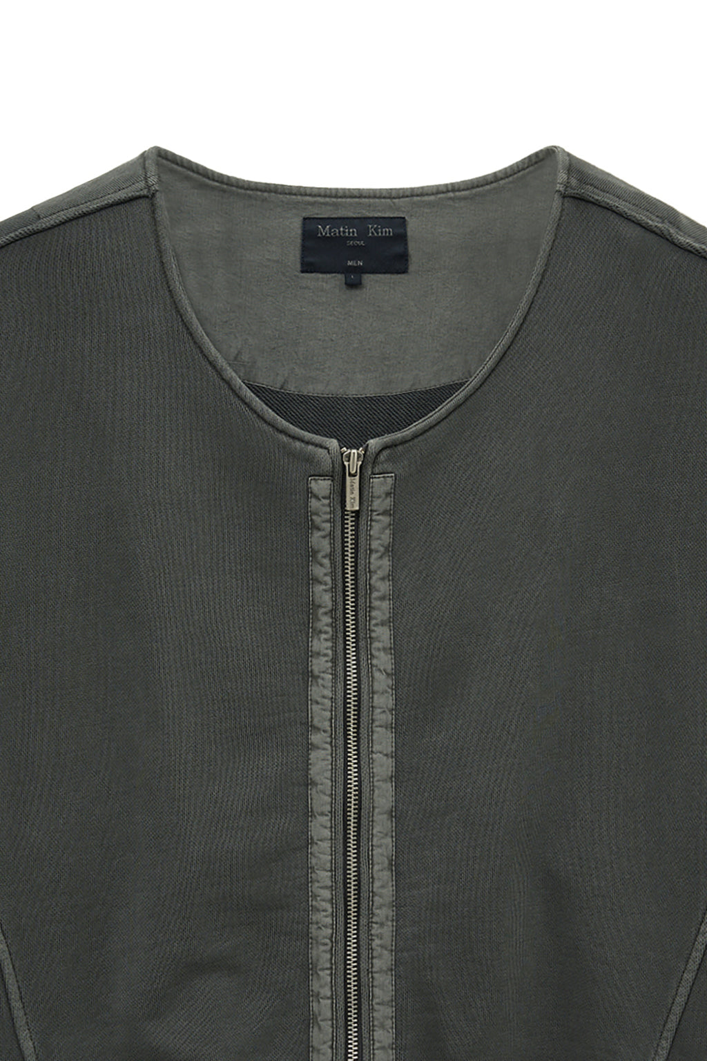 Matin Kim - Pigment Dyed Collarless Zip Up Jumper (Charcoal) product image 4 | TRAB K-Fashion Australia
