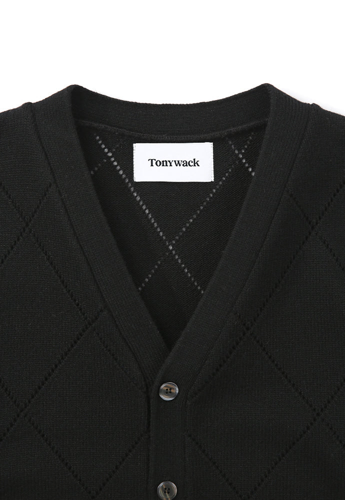 Tonywack - Slashed Argyle Cashmere Cardigan (Black) product image 5 | TRAB K-Fashion Australia