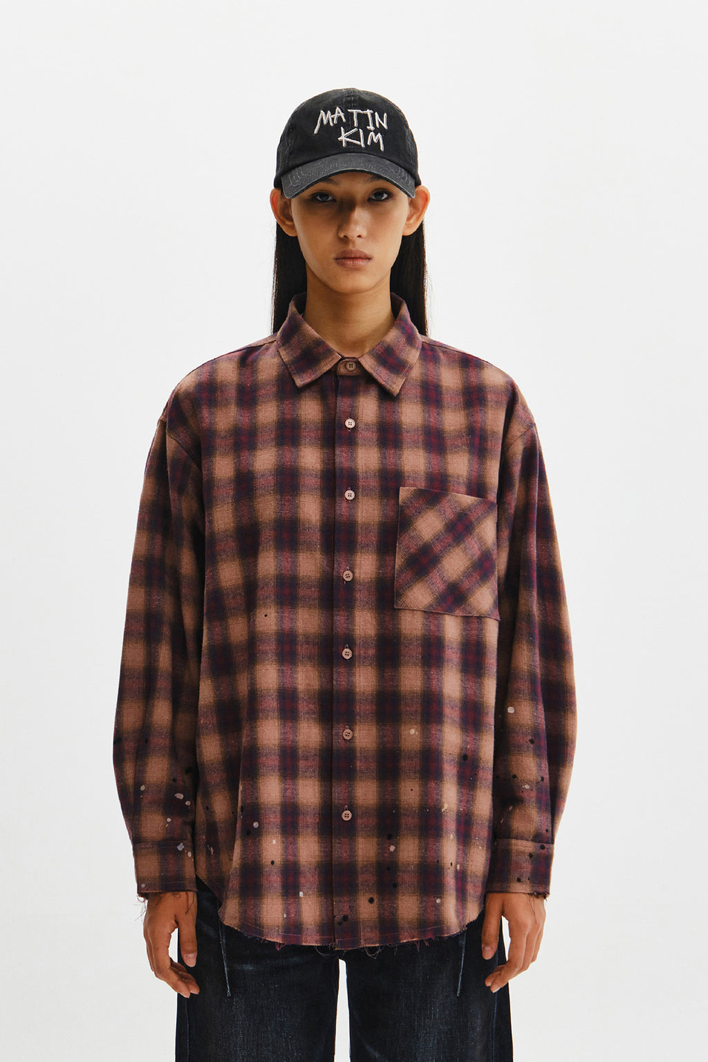 Matin Kim - Paint Effect Flannel Check Shirt (Indian Pink) product image 7 | TRAB K-Fashion Australia