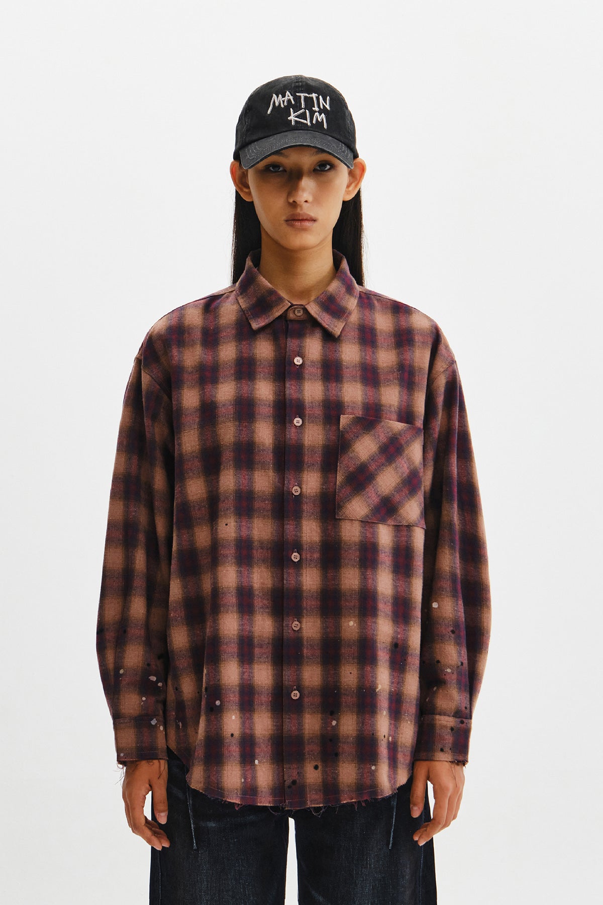 Matin Kim - Paint Effect Flannel Check Shirt (Indian Pink) product image 7 | TRAB K-Fashion Australia