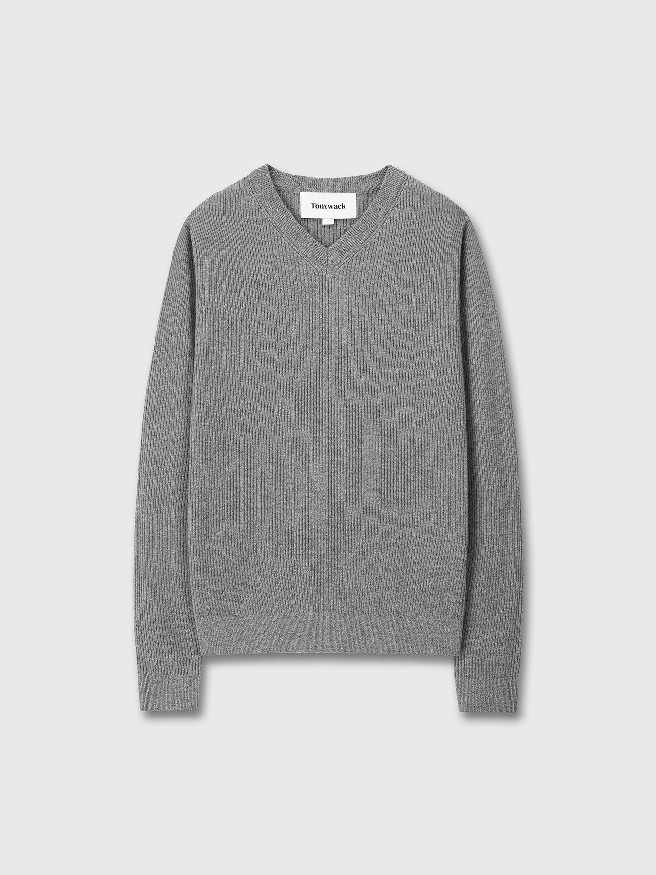 Tonywack - Super Fine Wool Ribbed V-Neck Sweater (Melange Grey) product image 8 | TRAB K-Fashion Australia