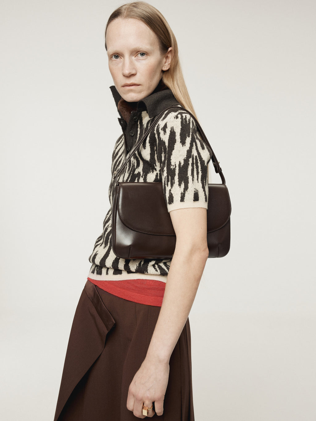 Recto - Leopard Jacquard Polo Knit Top (Dark Brown) product image 9 | TRAB K-Fashion Australia