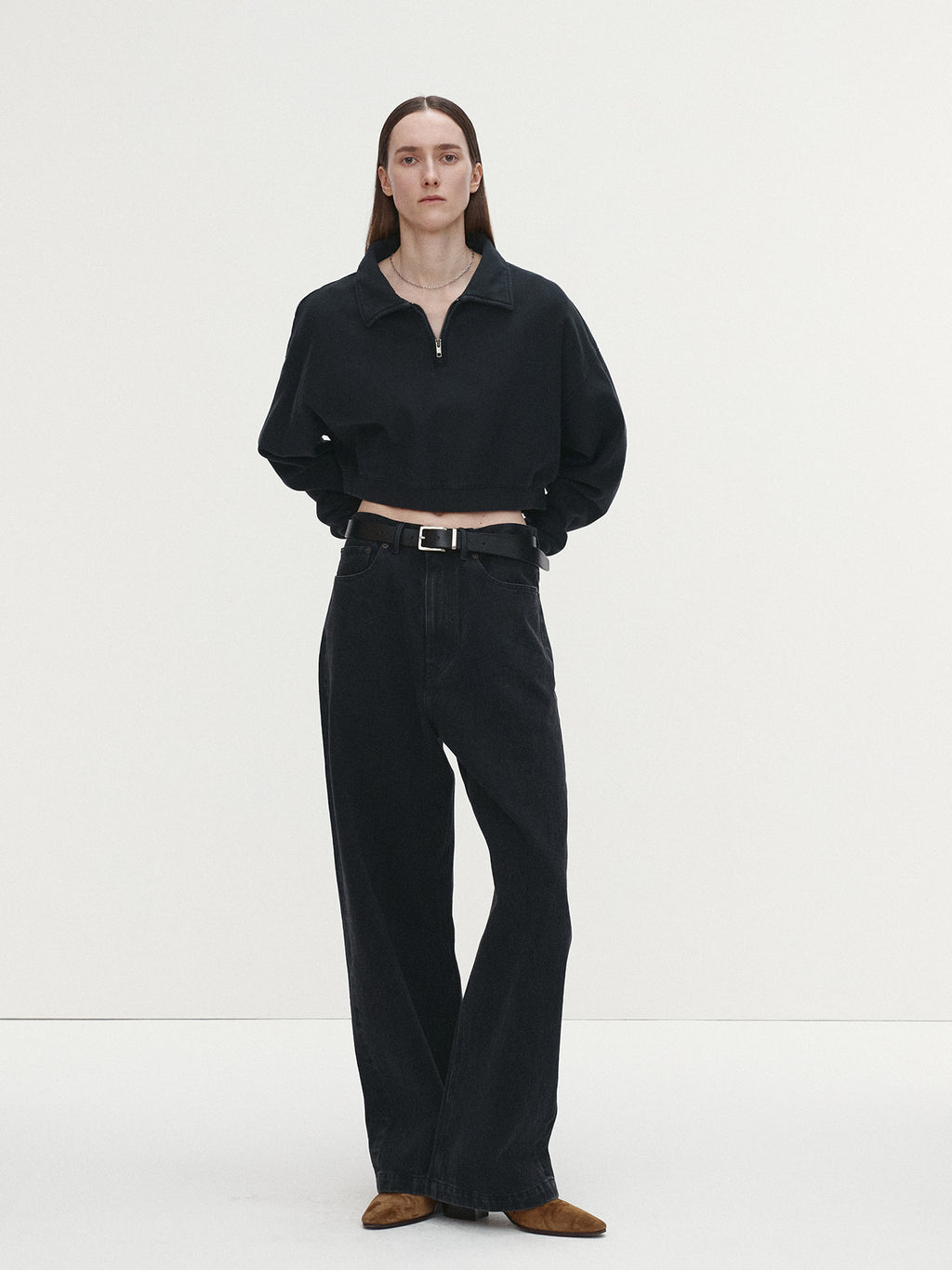 Tonywack - Garment-Dyed Cropped Zip Up Sweatshirt (Faded Black) product image 1 | TRAB K-Fashion Australia