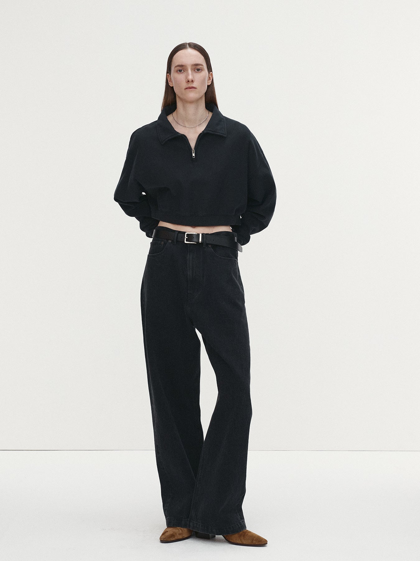Tonywack - Garment-Dyed Cropped Zip Up Sweatshirt (Faded Black) product image 1 | TRAB K-Fashion Australia