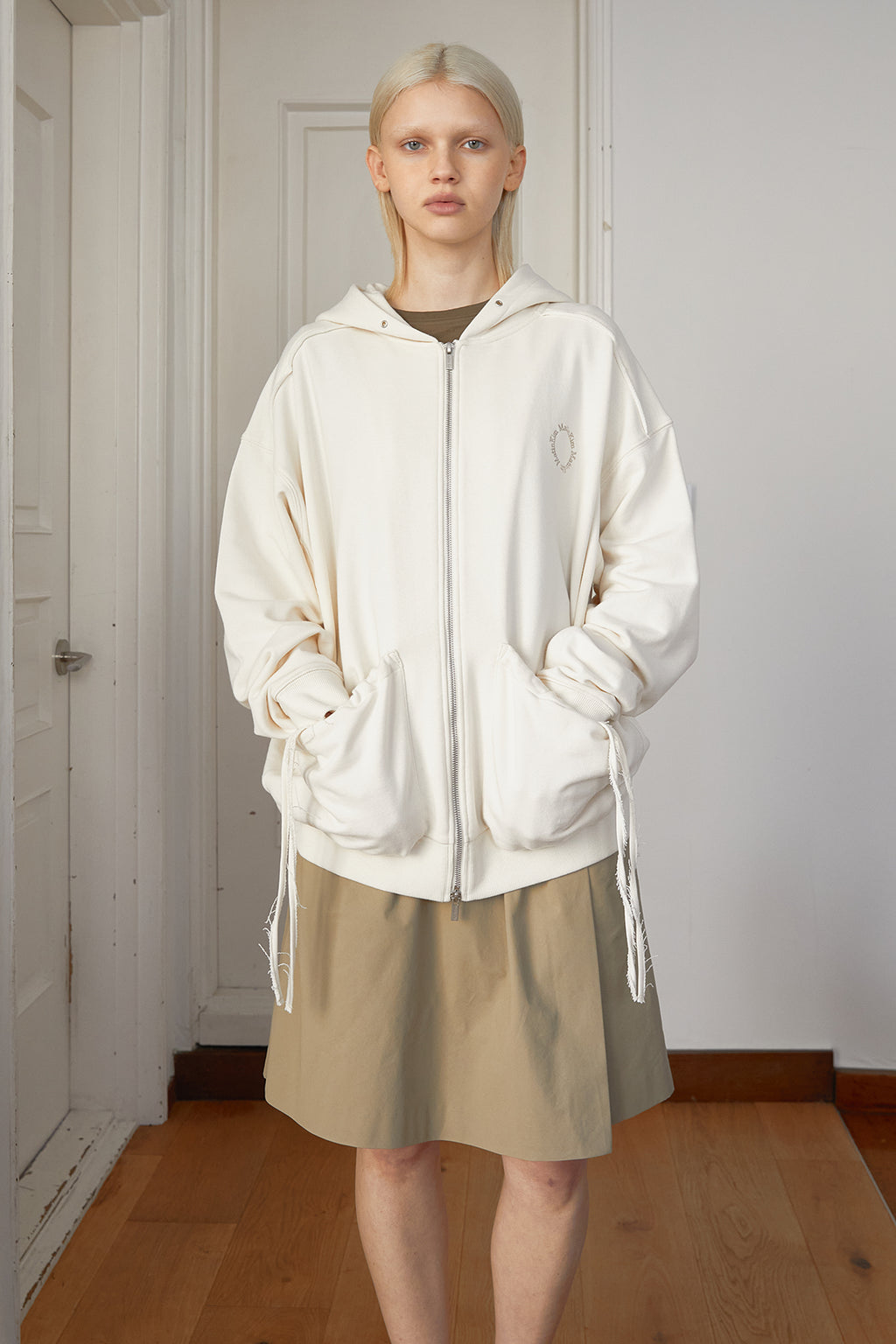Matin Kim - Volume Pocket Hoody Zip Up (Cream) product image 12 | TRAB K-Fashion Australia