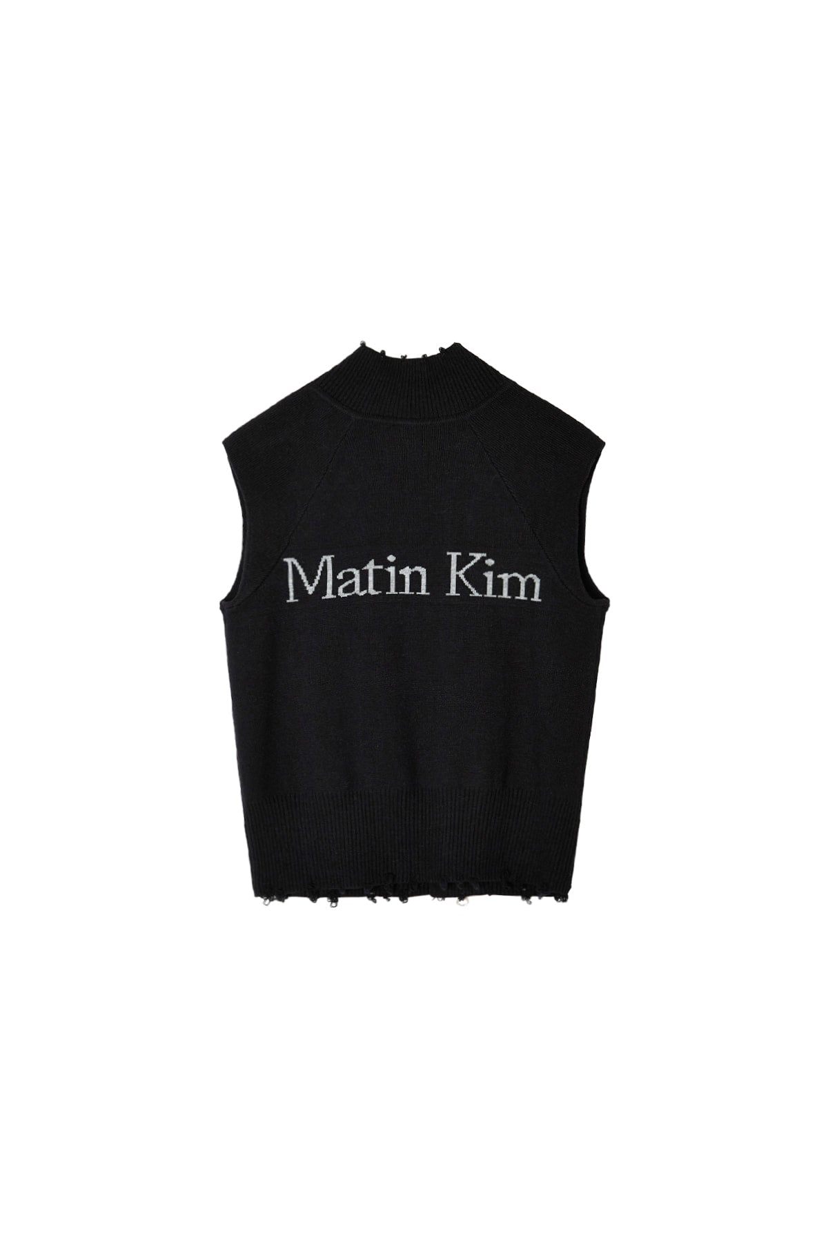 Matin Kim - High Neck Logo Knit Zip Up Vest (Black) product image 3 | TRAB K-Fashion Australia