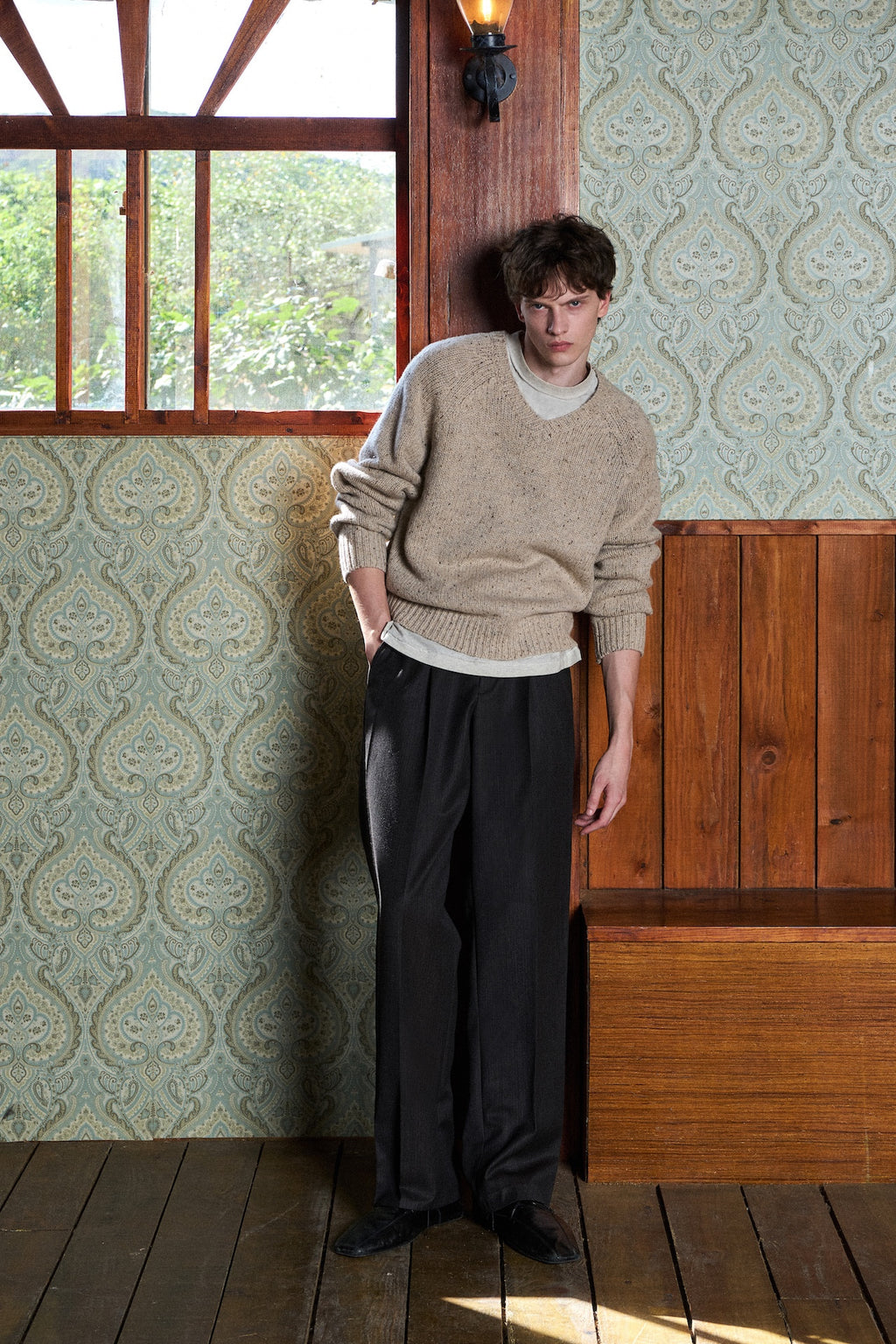STU - Super Fine Wool V-neck Knit (Sand) product image 9 | TRAB K-Fashion Australia