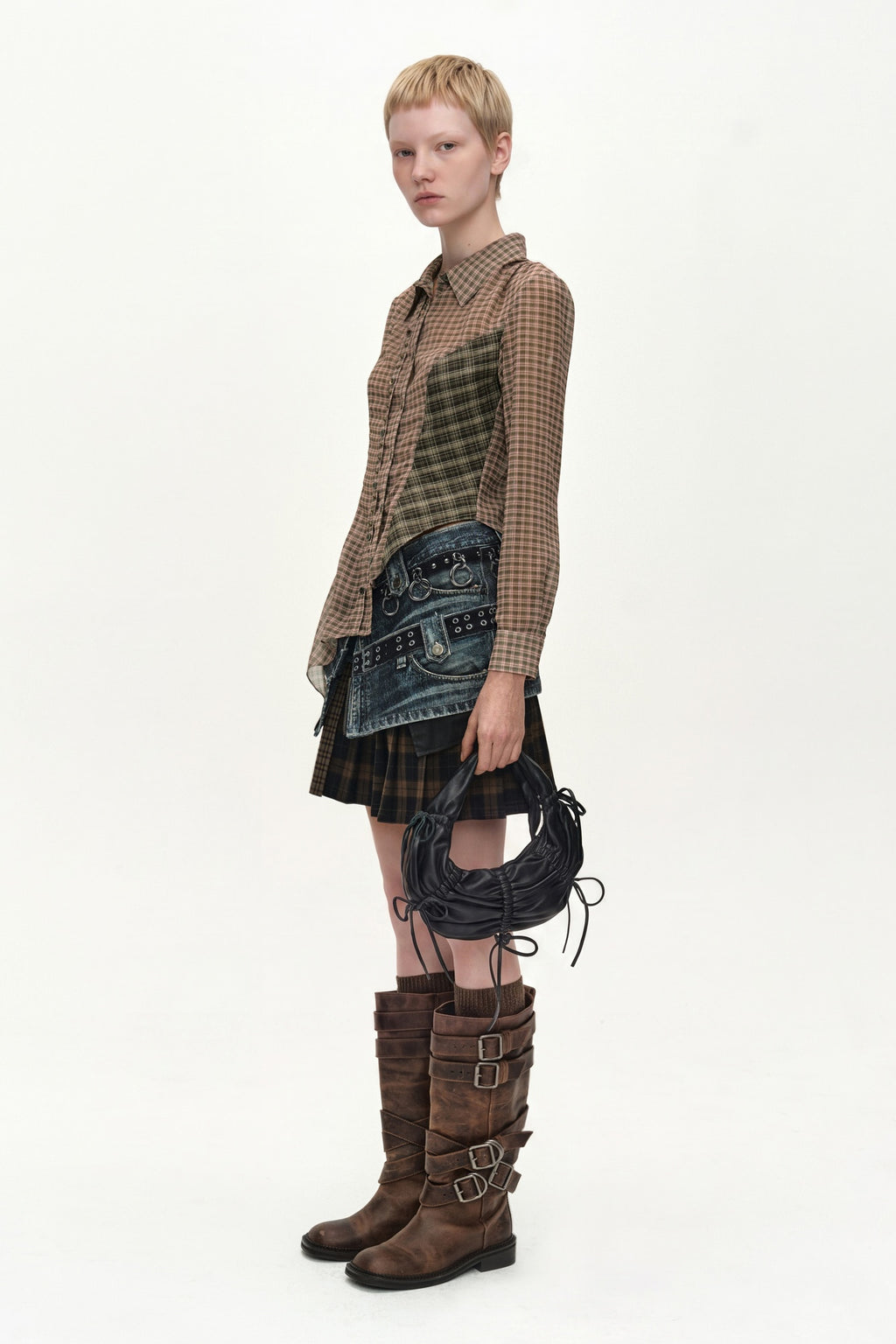 Andersson Bell - Asymmetric Studded Mesh Shirt (brown) (Brown) product image 2 | TRAB K-Fashion Australia