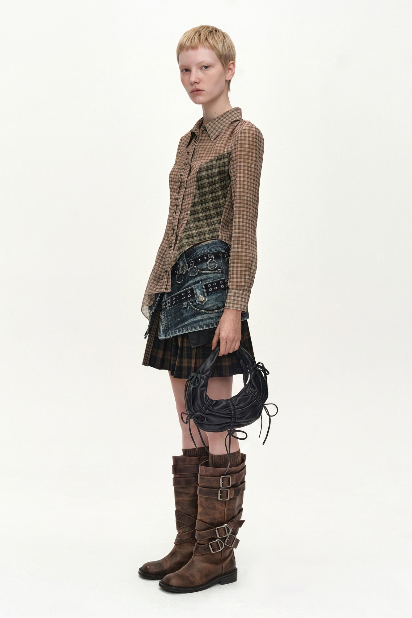 Andersson Bell - Asymmetric Studded Mesh Shirt (brown) (Brown) product image 2 | TRAB K-Fashion Australia