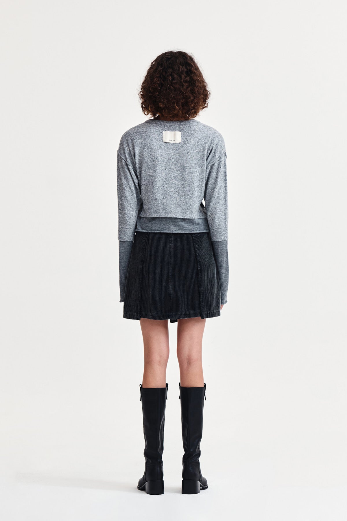 Matin Kim - Layered Texture Knit Cardigan (Grey) product image 7 | TRAB K-Fashion Australia