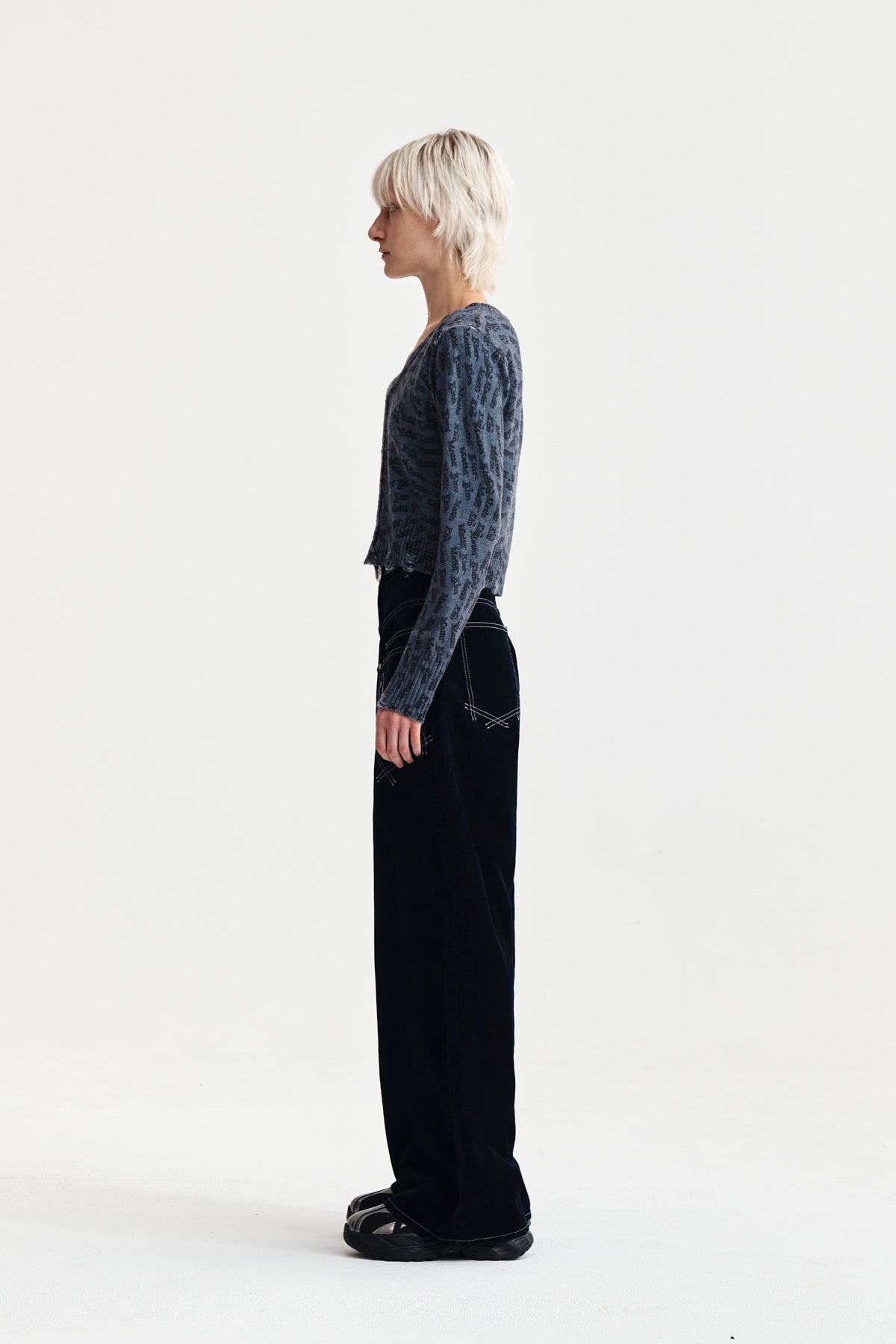 Matin Kim - All Over Logo Crop Cardigan (Navy) product image 6 | TRAB K-Fashion Australia