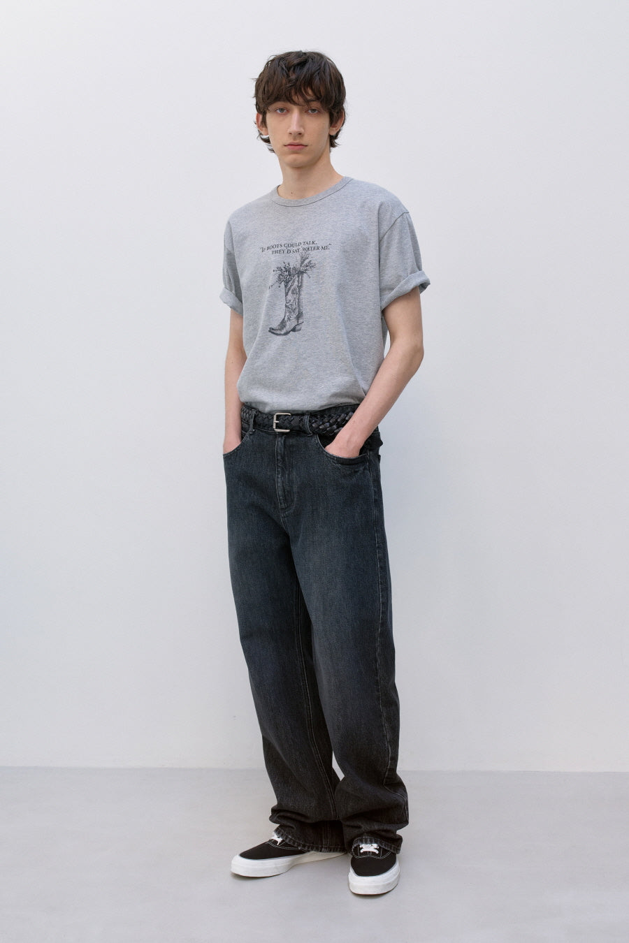 Insilence - Western Boots Graphic T-shirt (Melange Grey) product image 1 | TRAB K-Fashion Australia