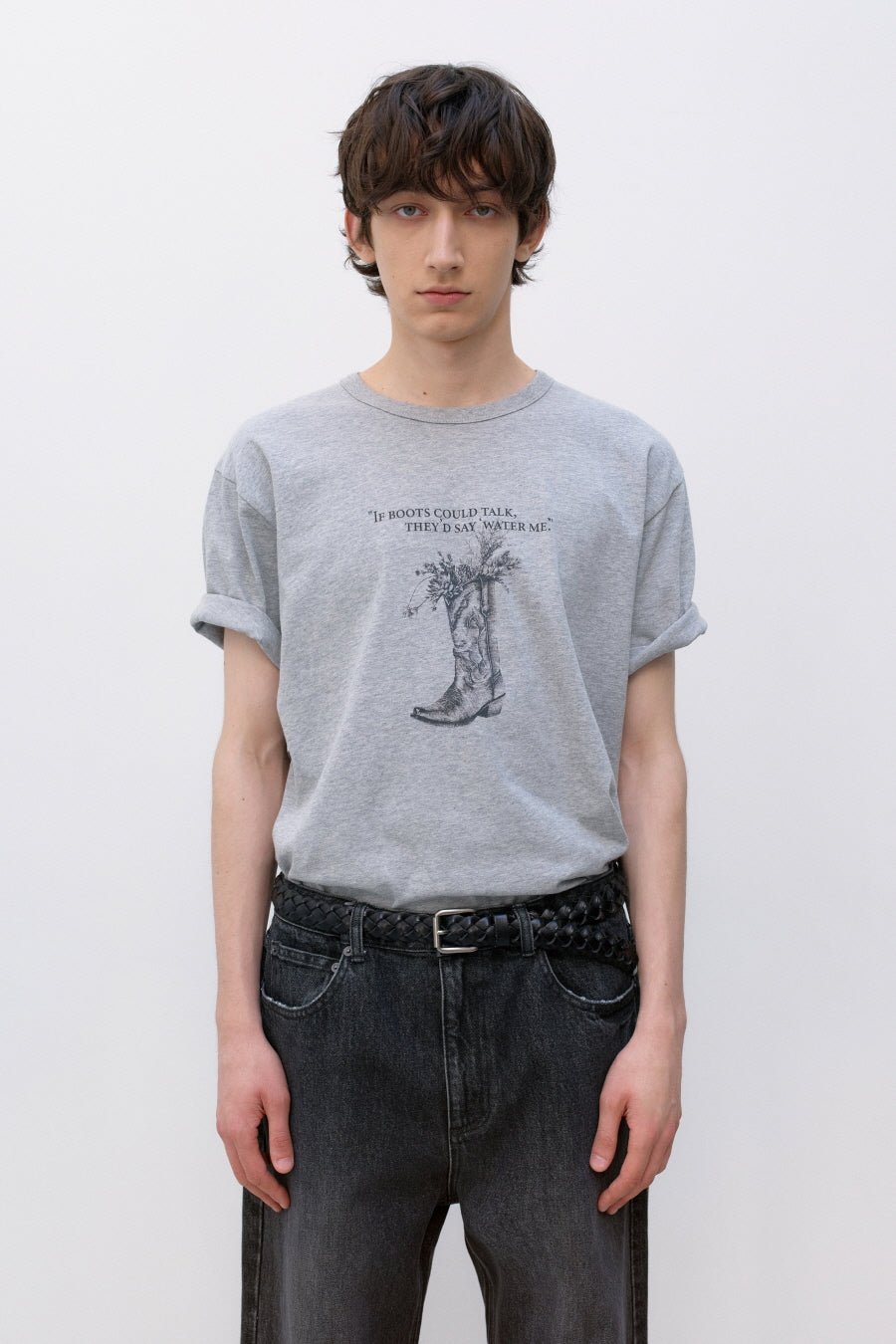 Insilence - Western Boots Graphic T-shirt (Melange Grey) product image 2 | TRAB K-Fashion Australia