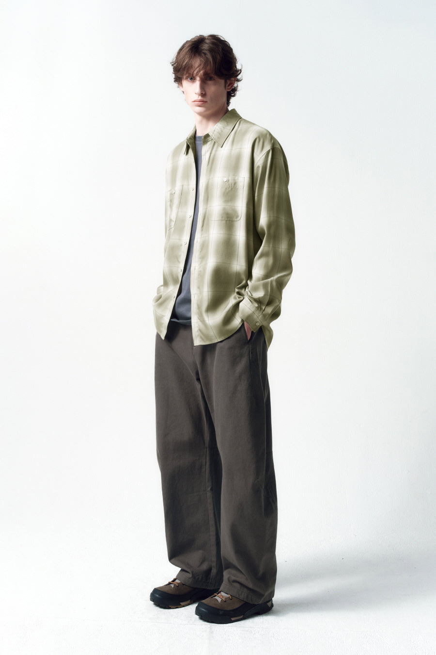 Insilence - Rayon Ombre Check shirts (Olive Beige) product image 7 | TRAB K-Fashion Australia
