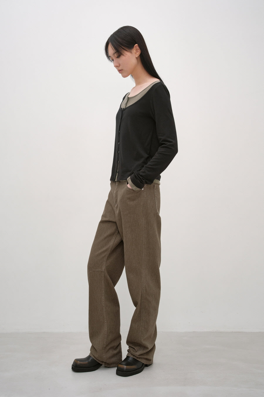 Insilence - Cardigan Layered Henley Long Sleeve (Black) product image 4 | TRAB K-Fashion Australia