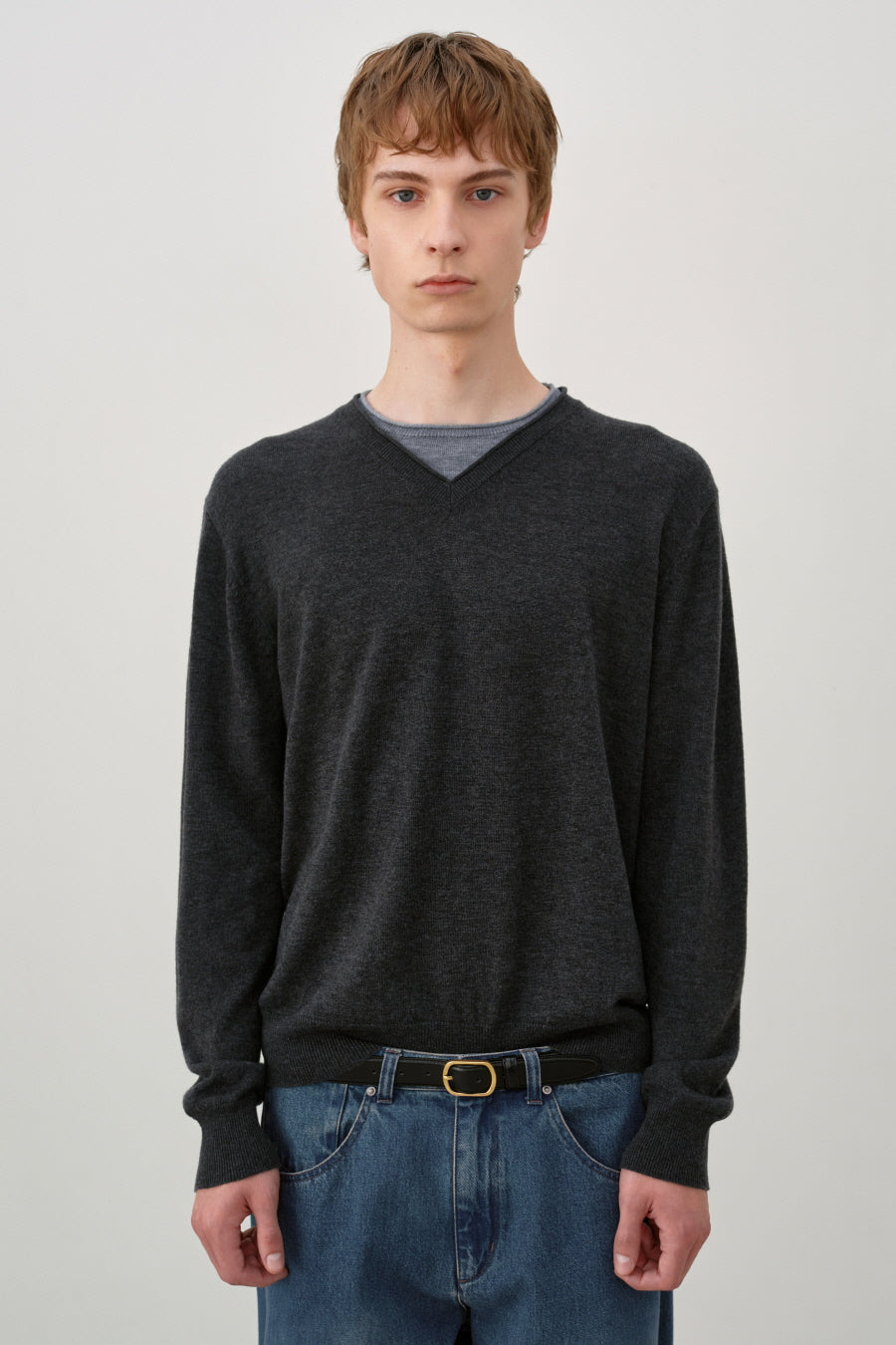 Insilence - Double-layered V-neck Knit (Charcoal) product image 1 | TRAB K-Fashion Australia