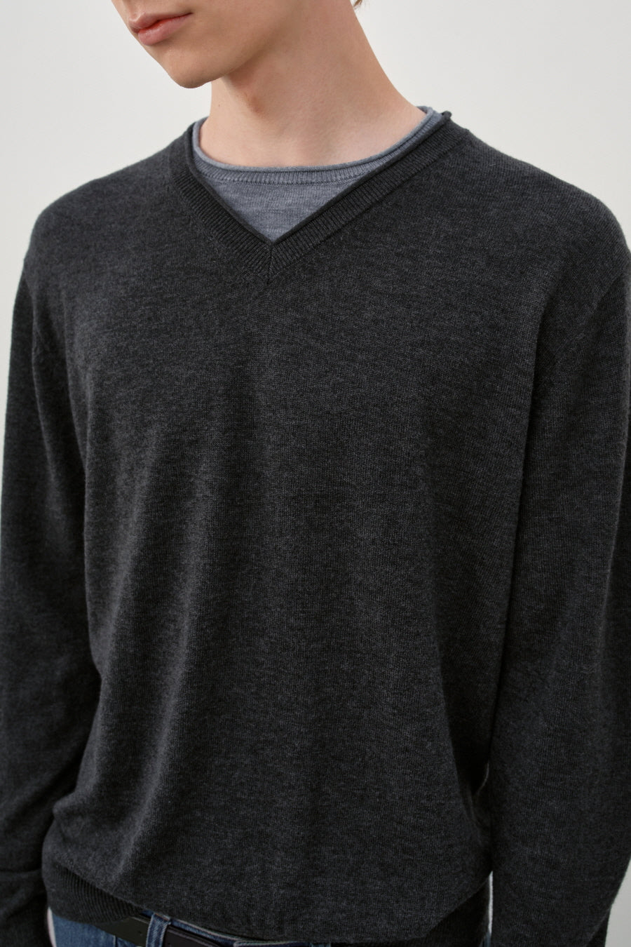 Insilence - Double-layered V-neck Knit (Charcoal) product image 4 | TRAB K-Fashion Australia