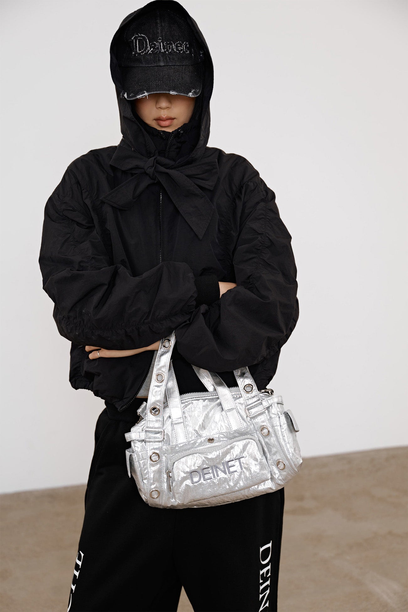 Deinet - Eyelet Glossy Mini Duffle Bag (Silver) product image 1 | TRAB K-Fashion Australia