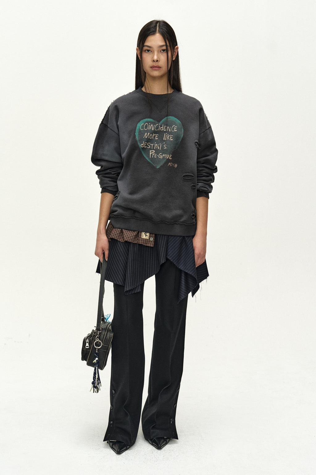 Andersson Bell - (essential) Unisex Spray Washed Heart Message Sweatshirt (charcoal) (Charcoal) product image 2 | TRAB K-Fashion Australia