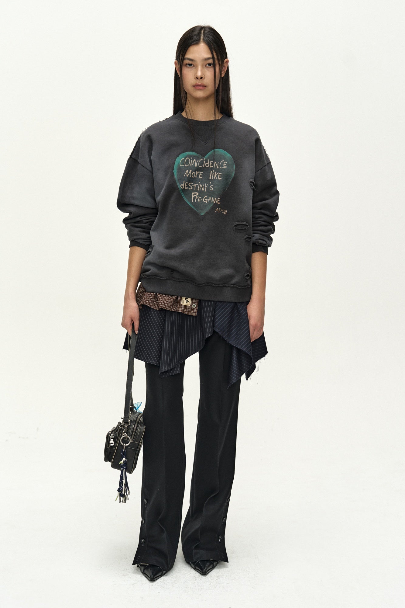 Andersson Bell - (essential) Unisex Spray Washed Heart Message Sweatshirt (charcoal) (Charcoal) product image 2 | TRAB K-Fashion Australia