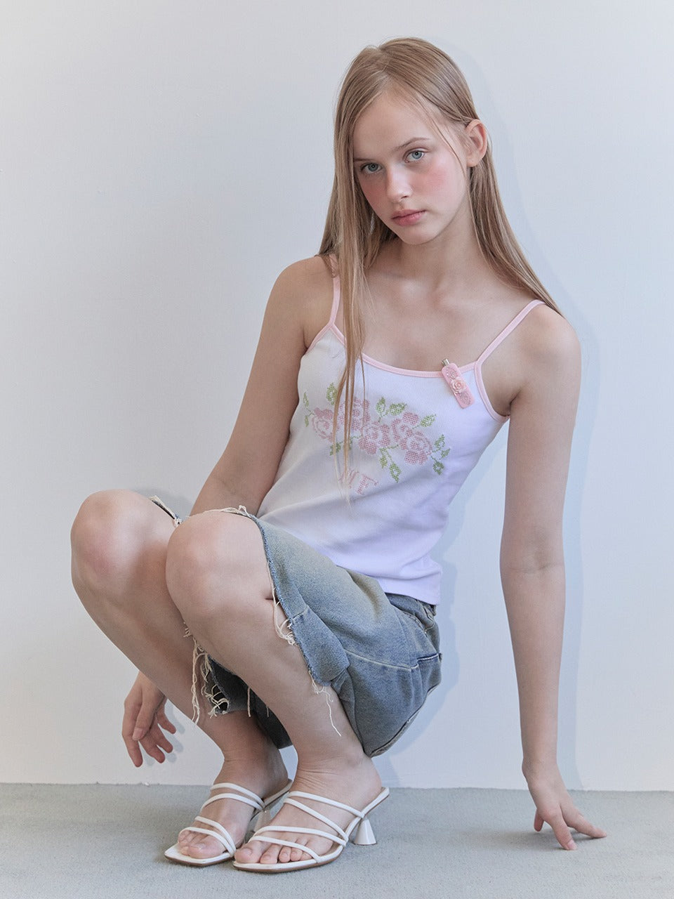 Margarin Fingers - Rose Embroidery Tank Top (White) product image 1 | TRAB K-Fashion Australia