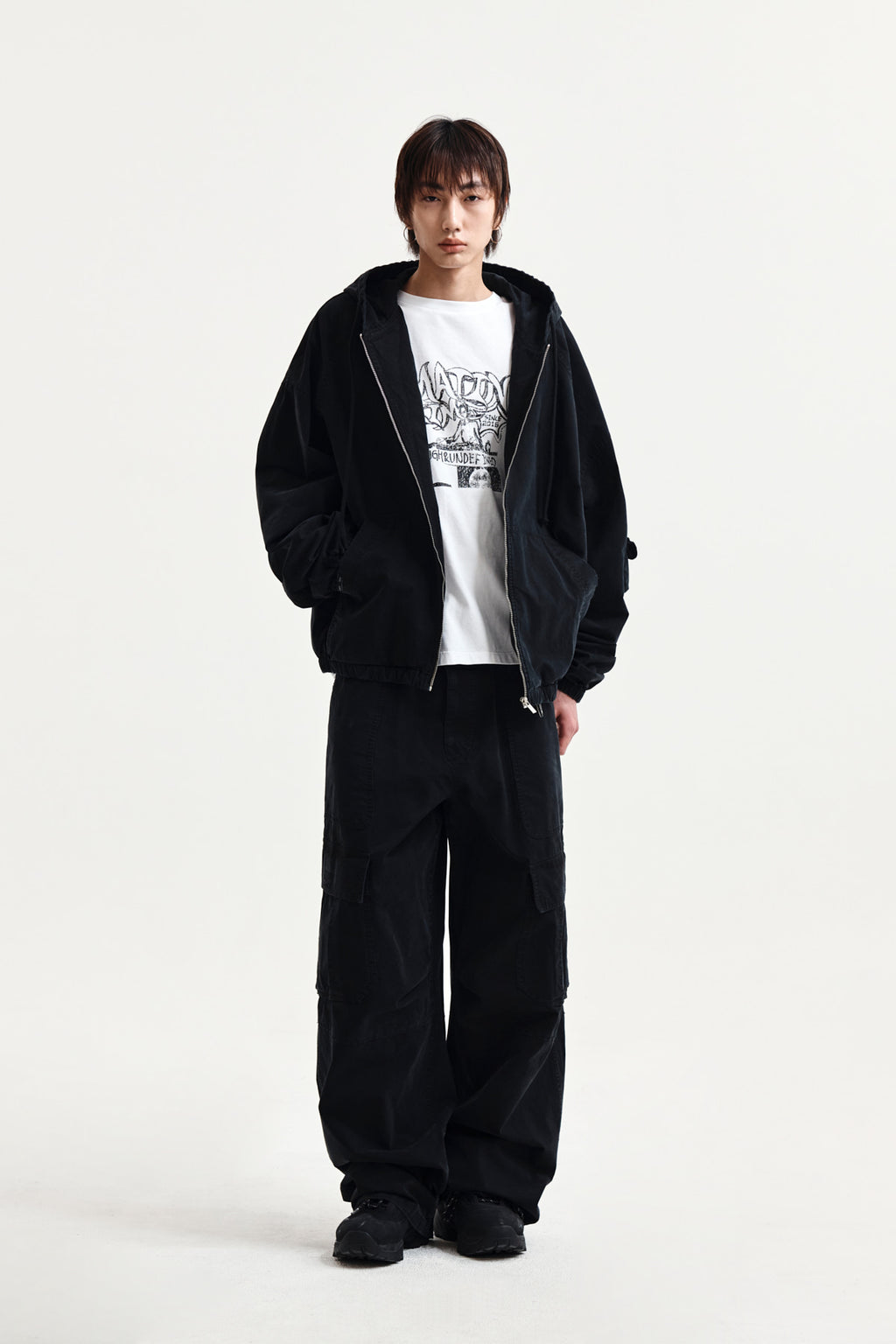 Matin Kim - Washed Cotton Hoody Zip Up (Black) product image 9 | TRAB K-Fashion Australia