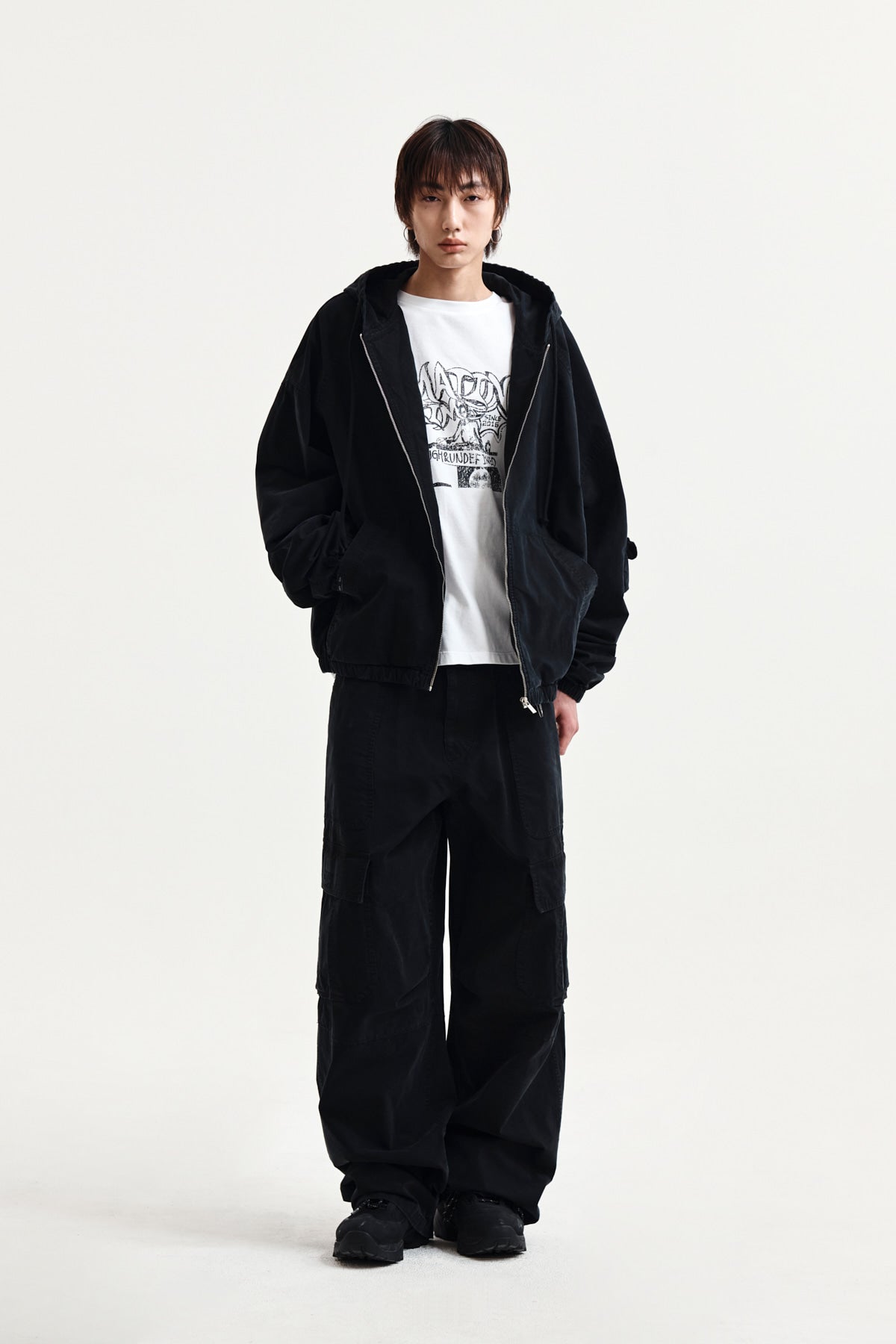 Matin Kim - Washed Cotton Hoody Zip Up (Black) product image 9 | TRAB K-Fashion Australia