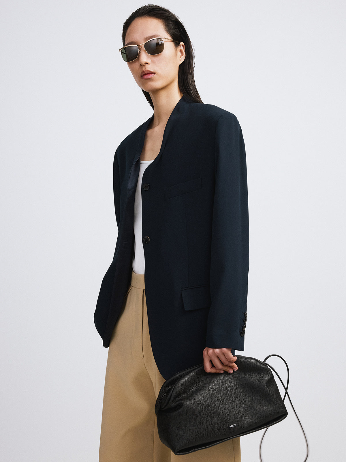 Recto - Collar Detail Fluid Suit Jacket (Dark Navy) product image 2 | TRAB K-Fashion Australia