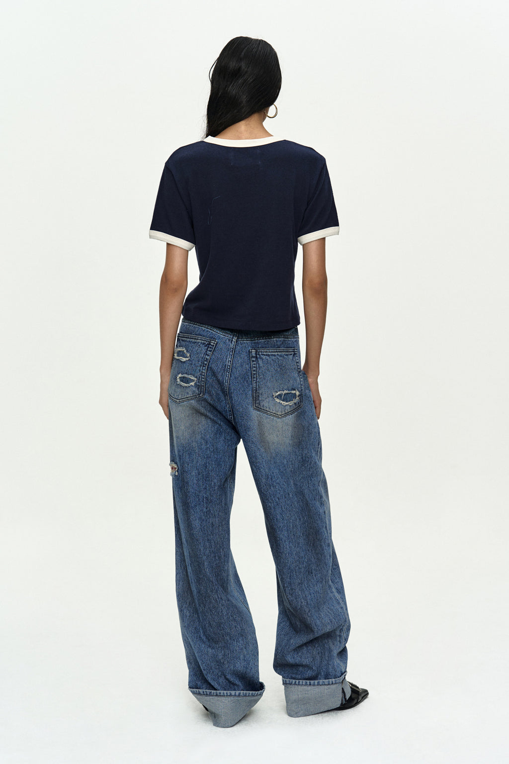 Andersson Bell - Oil Washed Rolled Up Jeans (Blue) product image 2 | TRAB K-Fashion Australia