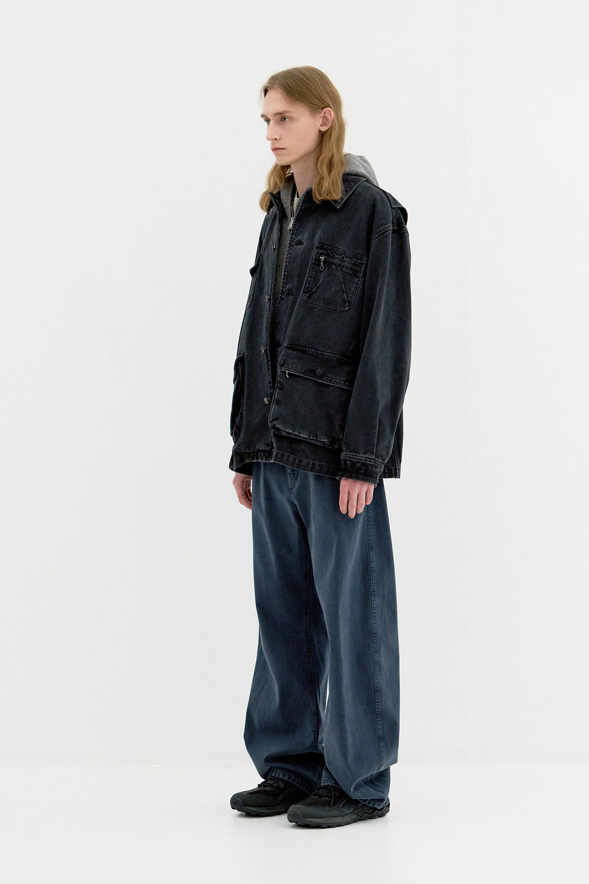 Coor - Moleskin High Waist Curve Pants (Grayish Blue) product image 3 | TRAB K-Fashion Australia
