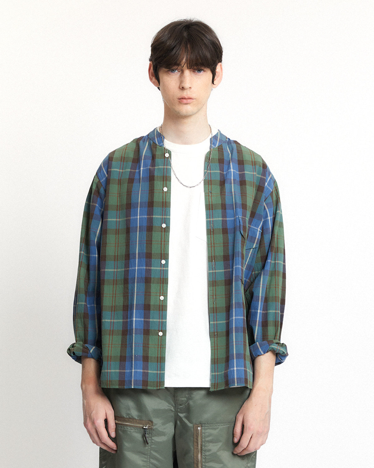 Eastlogue - Banded Collar Shirts (Blue & Green Madras) product image 2 | TRAB K-Fashion Australia