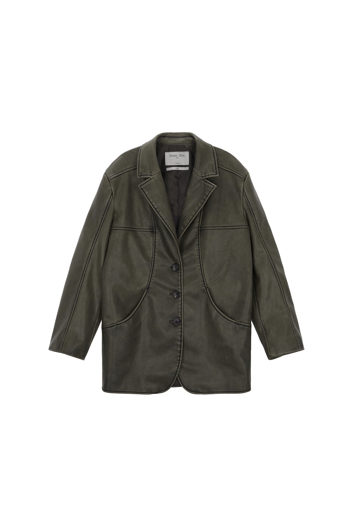 Matin Kim - Washed Leather Single Jacket (Khaki) product image 1 | TRAB K-Fashion Australia