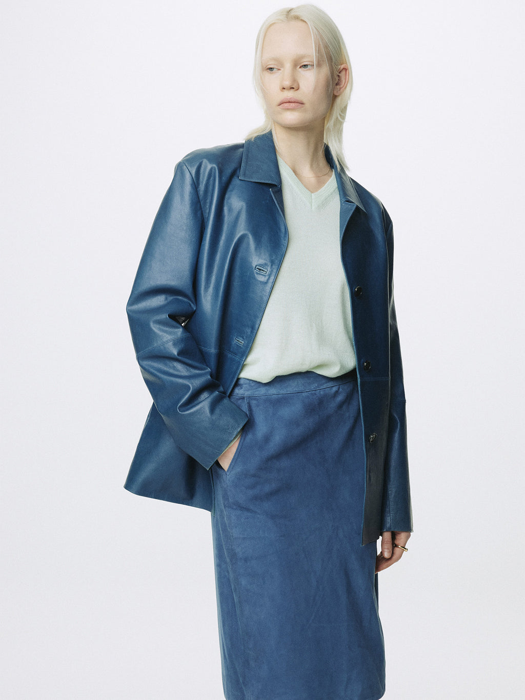 Tonywack - Goat Suede Wrap Skirt (Mid Blue) product image 4 | TRAB K-Fashion Australia