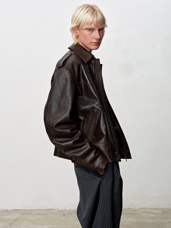 Tonywack - Oversized Vegetable Lamb Leather Jacket (Brown) product image 3 | TRAB K-Fashion Australia