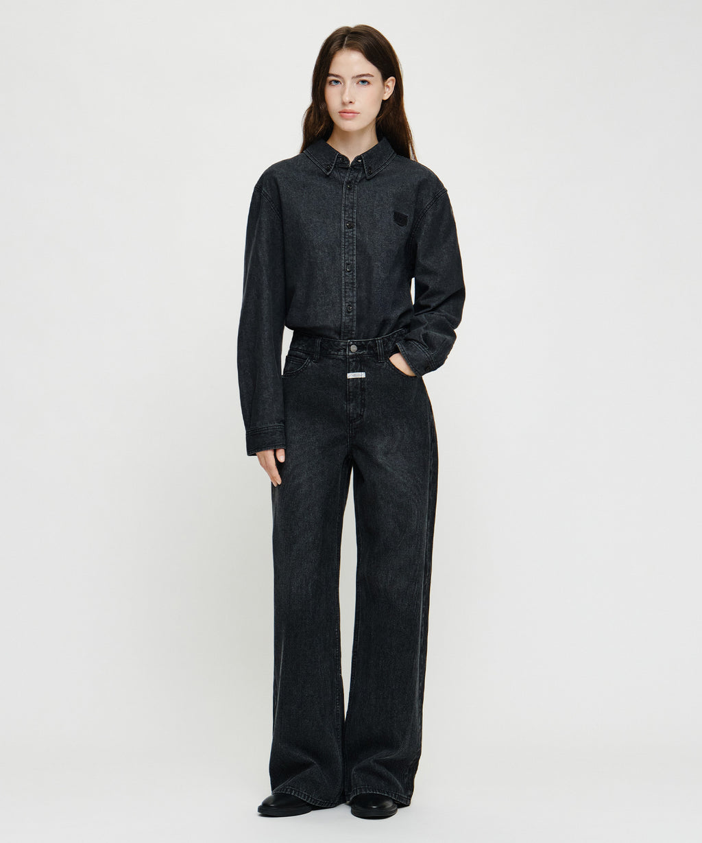 Marithe & Francois Girbaud - [Pre-order – Ships 7 Oct] Semi-wide Stripe Denim Pants (Black) product image 3 | TRAB K-Fashion Australia
