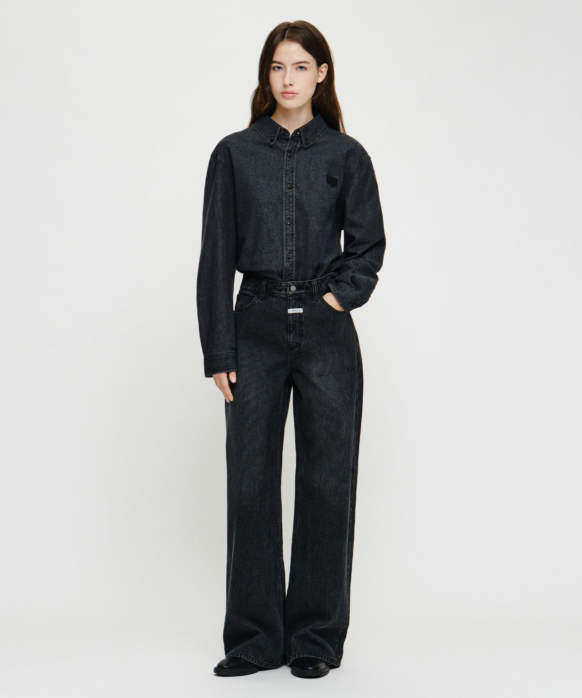 Marithe & Francois Girbaud - [Pre-order – Ships 7 Oct] Semi-wide Stripe Denim Pants (Black) product image 3 | TRAB K-Fashion Australia