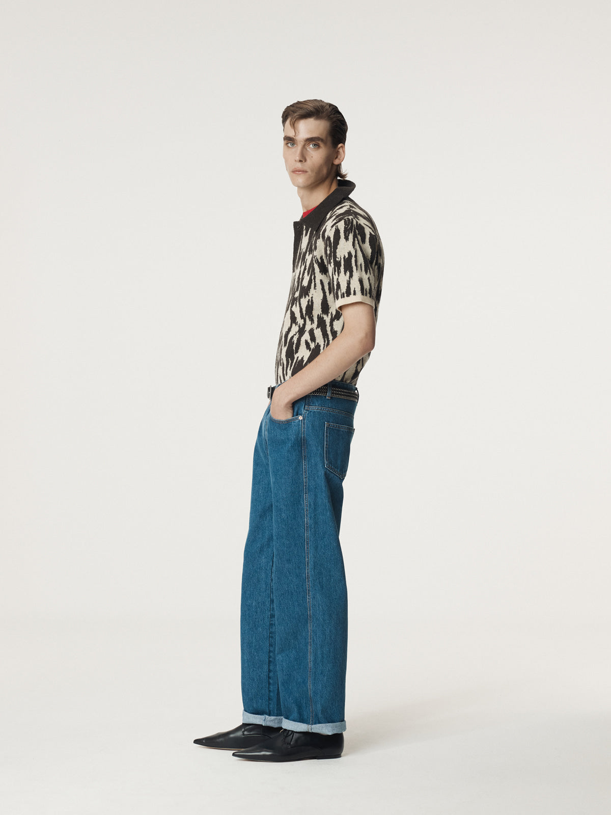 Recto - Leopard Jacquard Polo Knit Top (Dark Brown) product image 3 | TRAB K-Fashion Australia