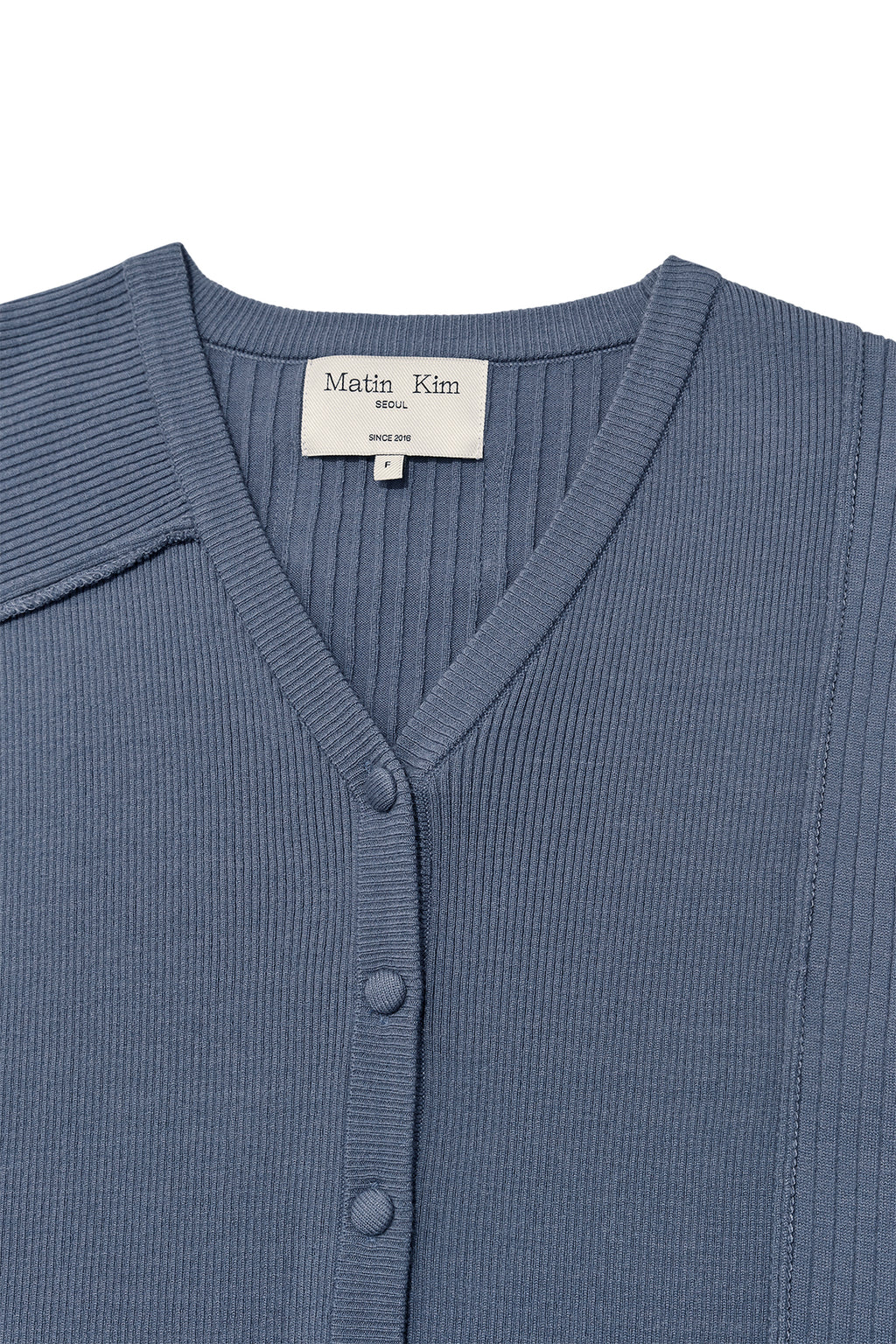 Matin Kim - Unbalance Cut Line Button Cardigan (Smoke Blue) product image 3 | TRAB K-Fashion Australia