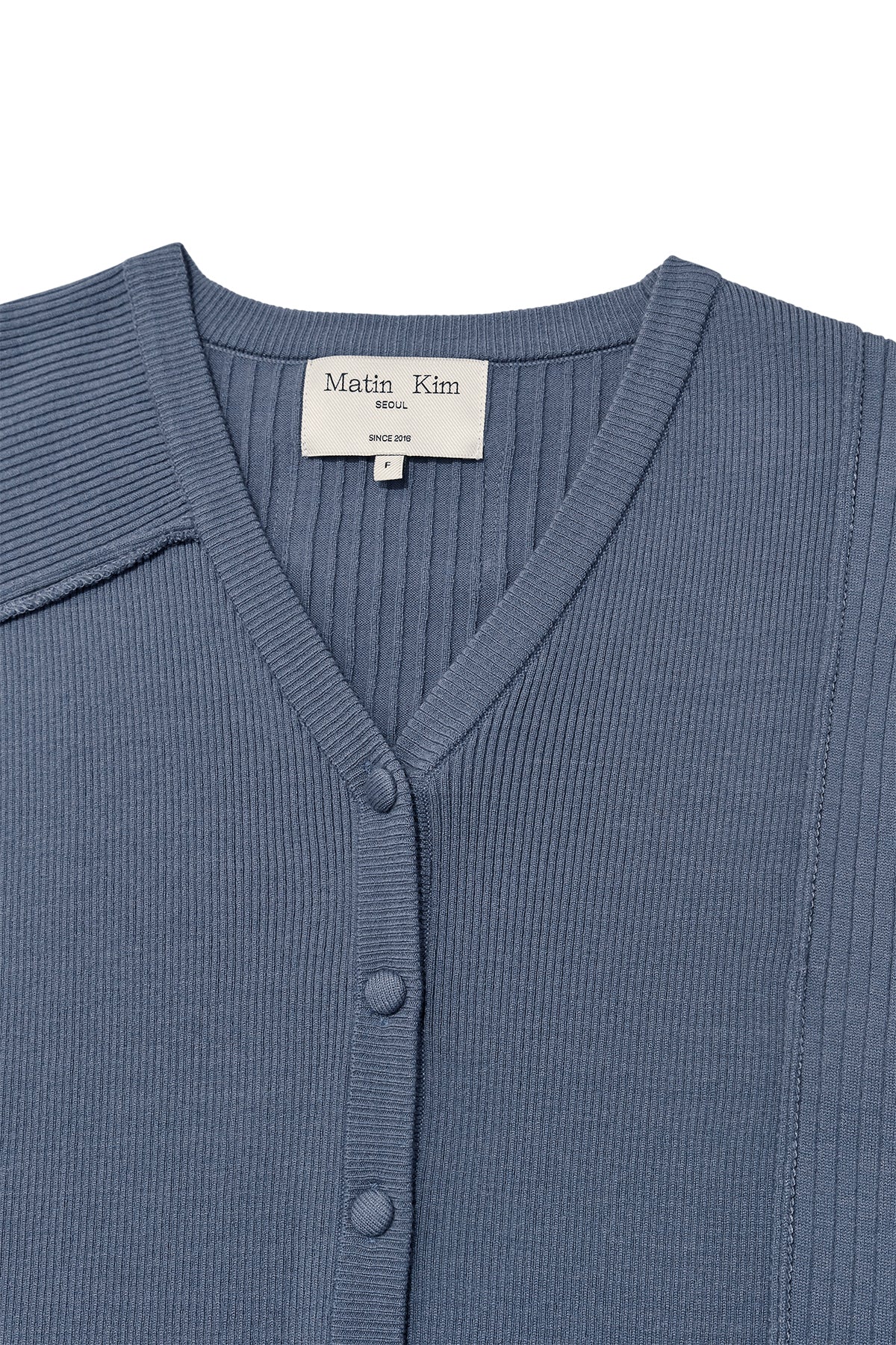 Matin Kim - Unbalance Cut Line Button Cardigan (Smoke Blue) product image 3 | TRAB K-Fashion Australia