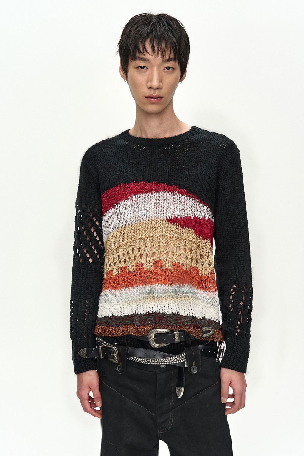Andersson Bell - Black Hand-Crocheted Crew-Neck Sweater (Black) product image 1 | TRAB K-Fashion Australia