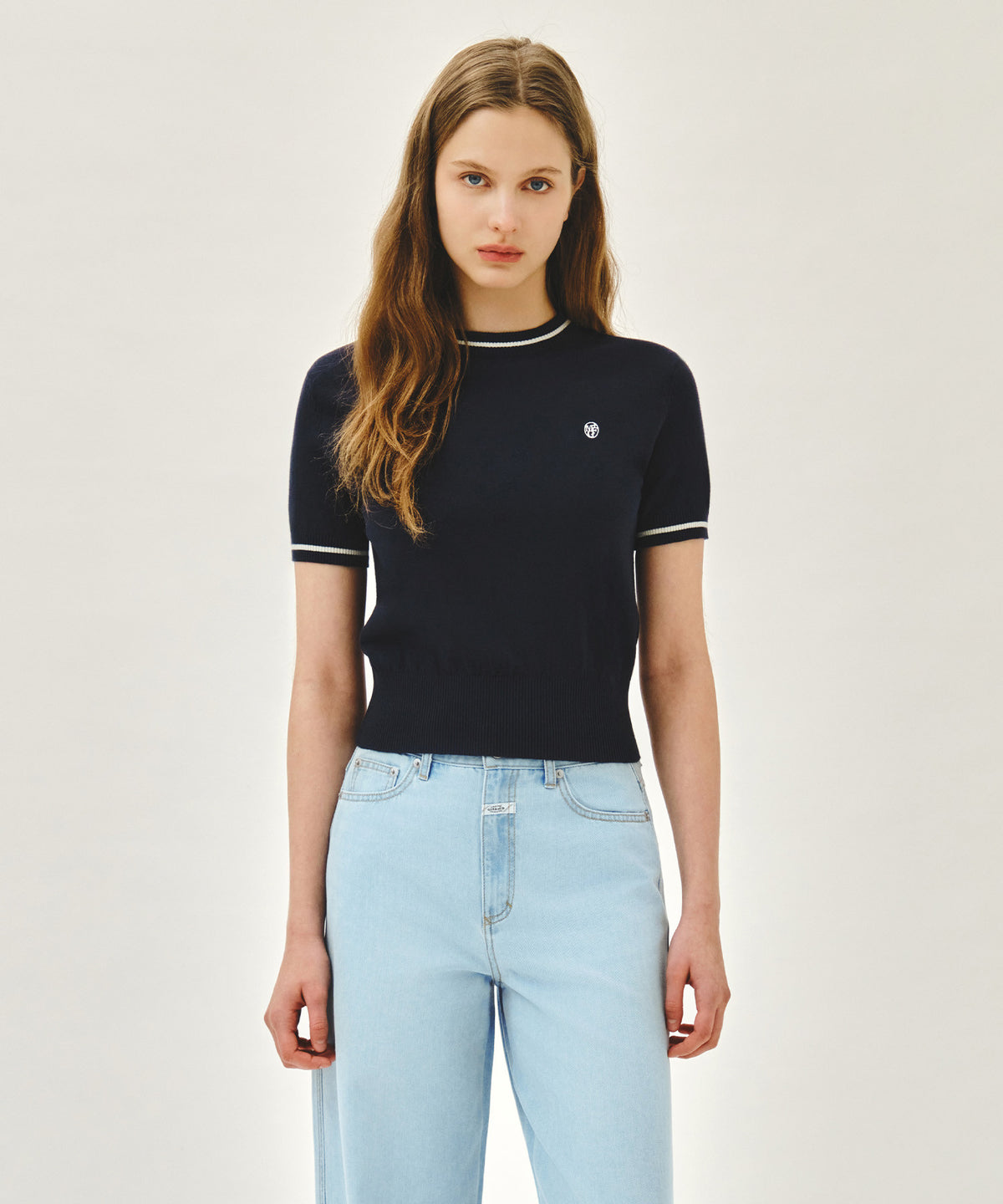 Marithe & Francois Girbaud - Circle Logo Half Knit Pullover (Navy) product image 1 | TRAB K-Fashion Australia