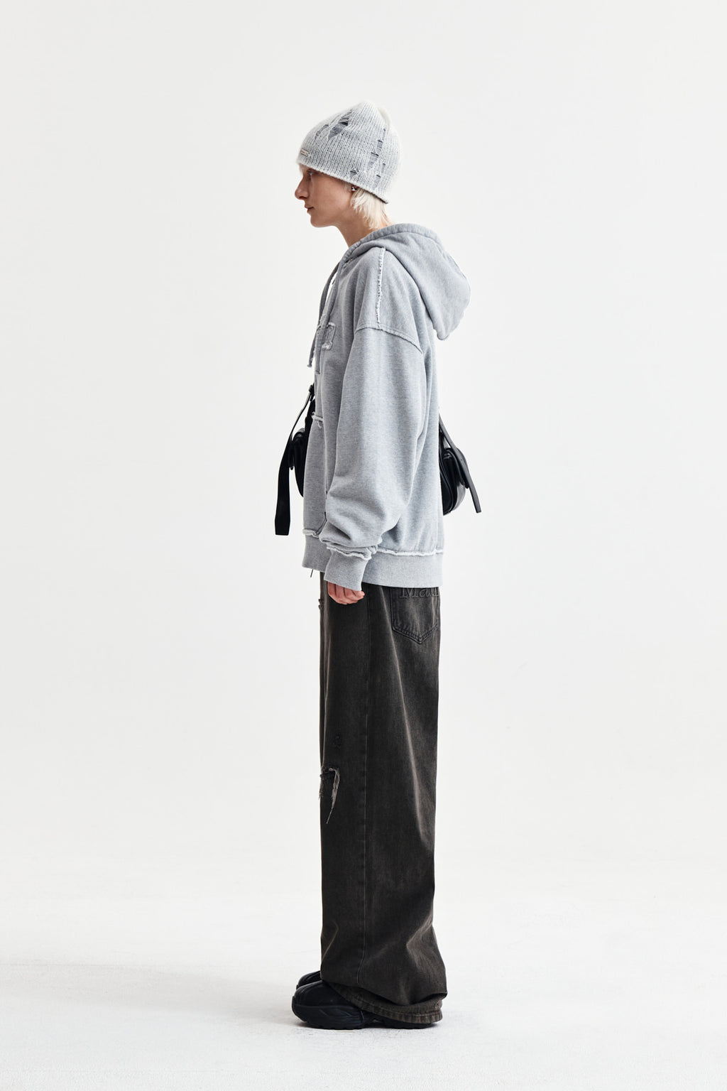 Matin Kim - Raw Cut Applique Hoody Zip Up (Grey) product image 6 | TRAB K-Fashion Australia