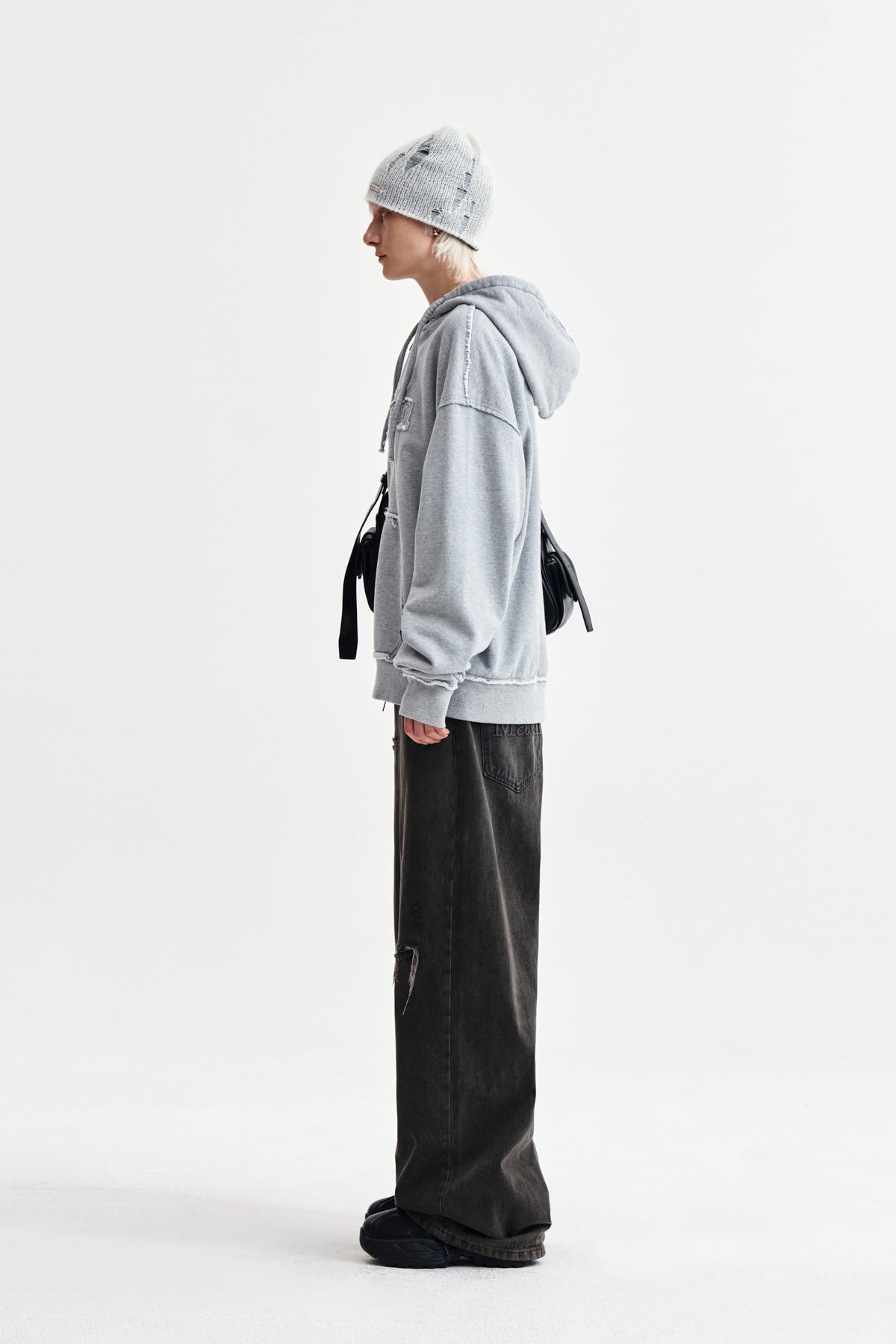 Matin Kim - Raw Cut Applique Hoody Zip Up (Grey) product image 6 | TRAB K-Fashion Australia