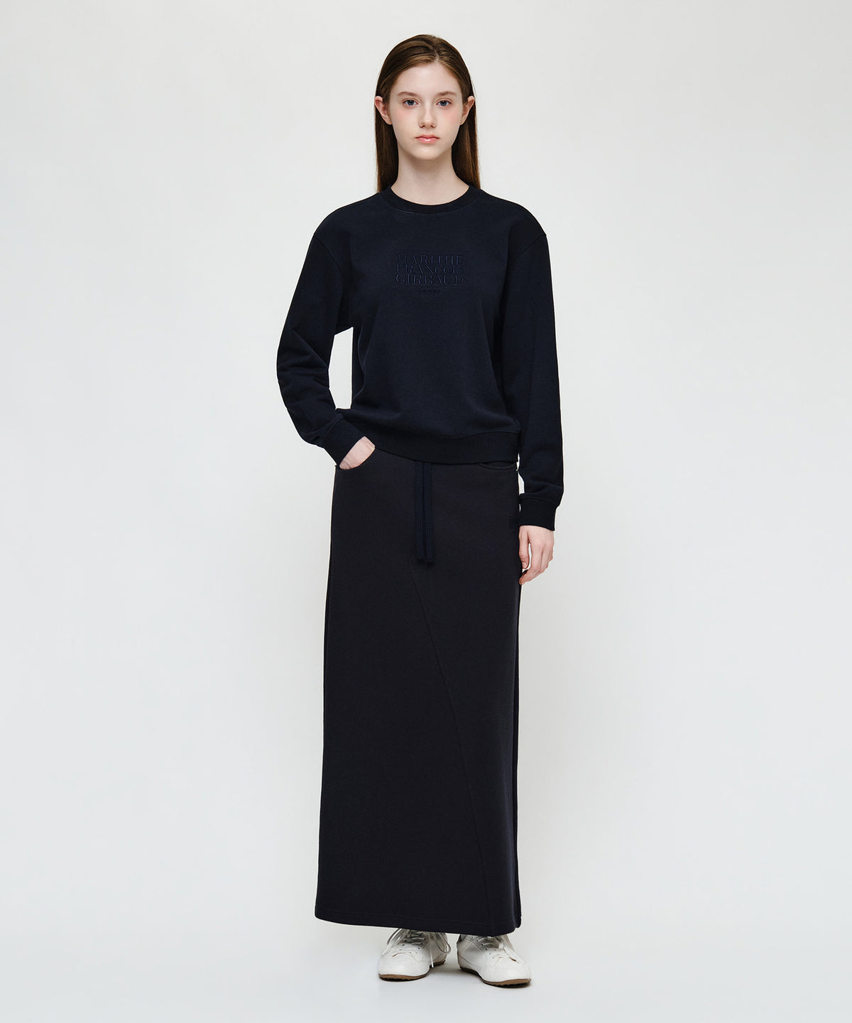 Marithe & Francois Girbaud - Classic Logo Long Sweat Skirt (Navy) product image 3 | TRAB K-Fashion Australia