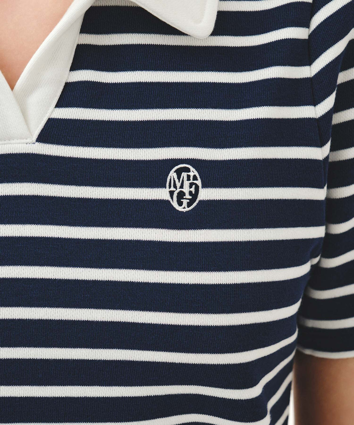 Marithe & Francois Girbaud - Collar Stripe Half Sleeve Crop Sweatshirt (Blue) product image 4 | TRAB K-Fashion Australia