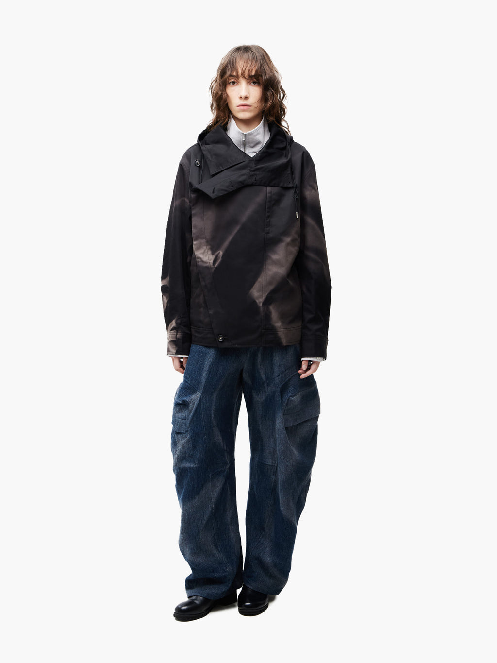 Jiyong Kim - Sun-Bleached Asymmetric Front Jacket (Black) product image 3 | TRAB K-Fashion Australia